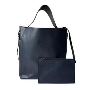 Valextra Bucket Shoulder Tote Bag with Pouch, Navy, Women's